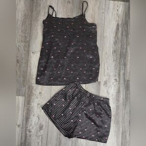 Love To Sleep Chic Striped with Hearts Black and Pink Women's Pajama Set